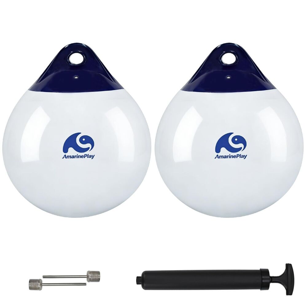 Boat Buoy Ball Anchor Buoy Float 15" Inch Round Boat Fender White & Air Pump